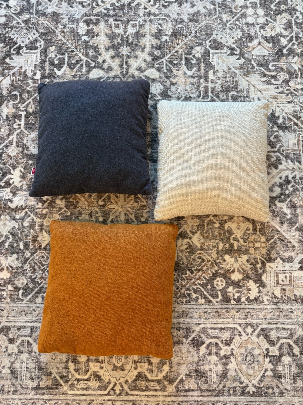 Set of 3 Decorative EQ3 Throw Pillows - Navy, Cream & Brown
